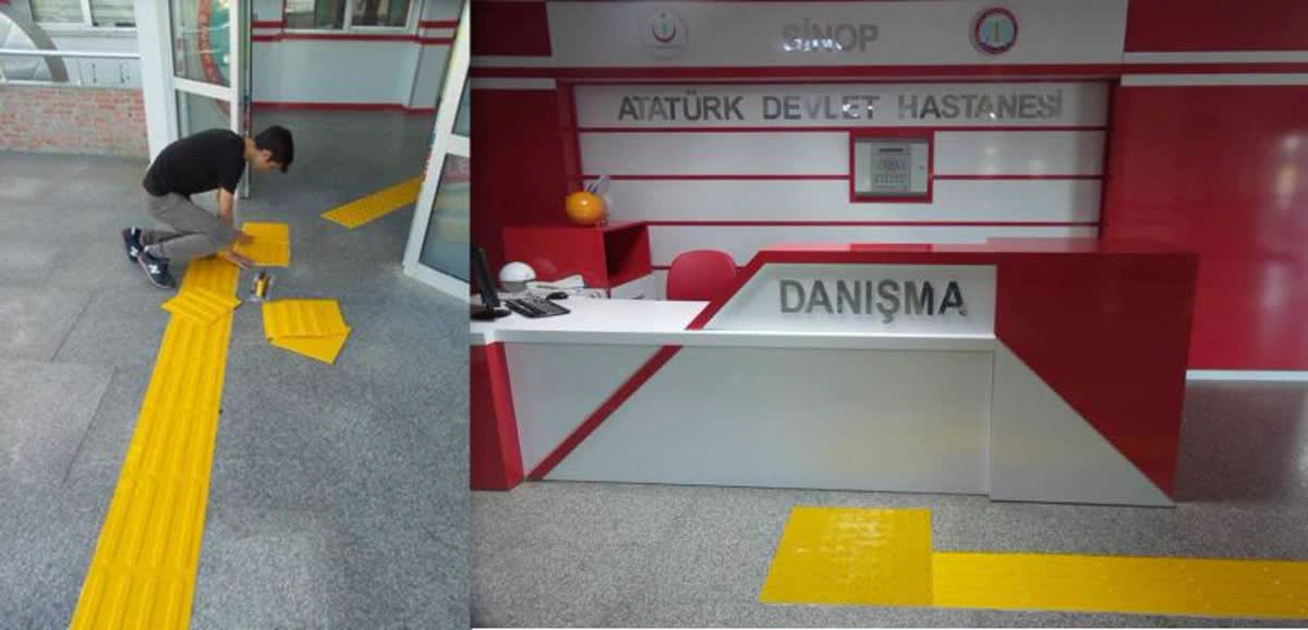 Hastane Danışma Girişi Hissedilebilir Yüzey Zemin Uygulaması